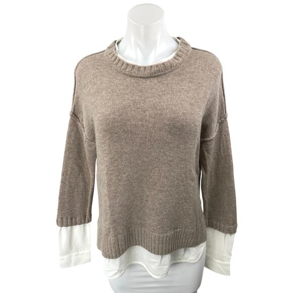 Brochu Walker Beige White Cashmere Wool Layered Long Sleeve Sweater Top Size S - Picture 1 of 4